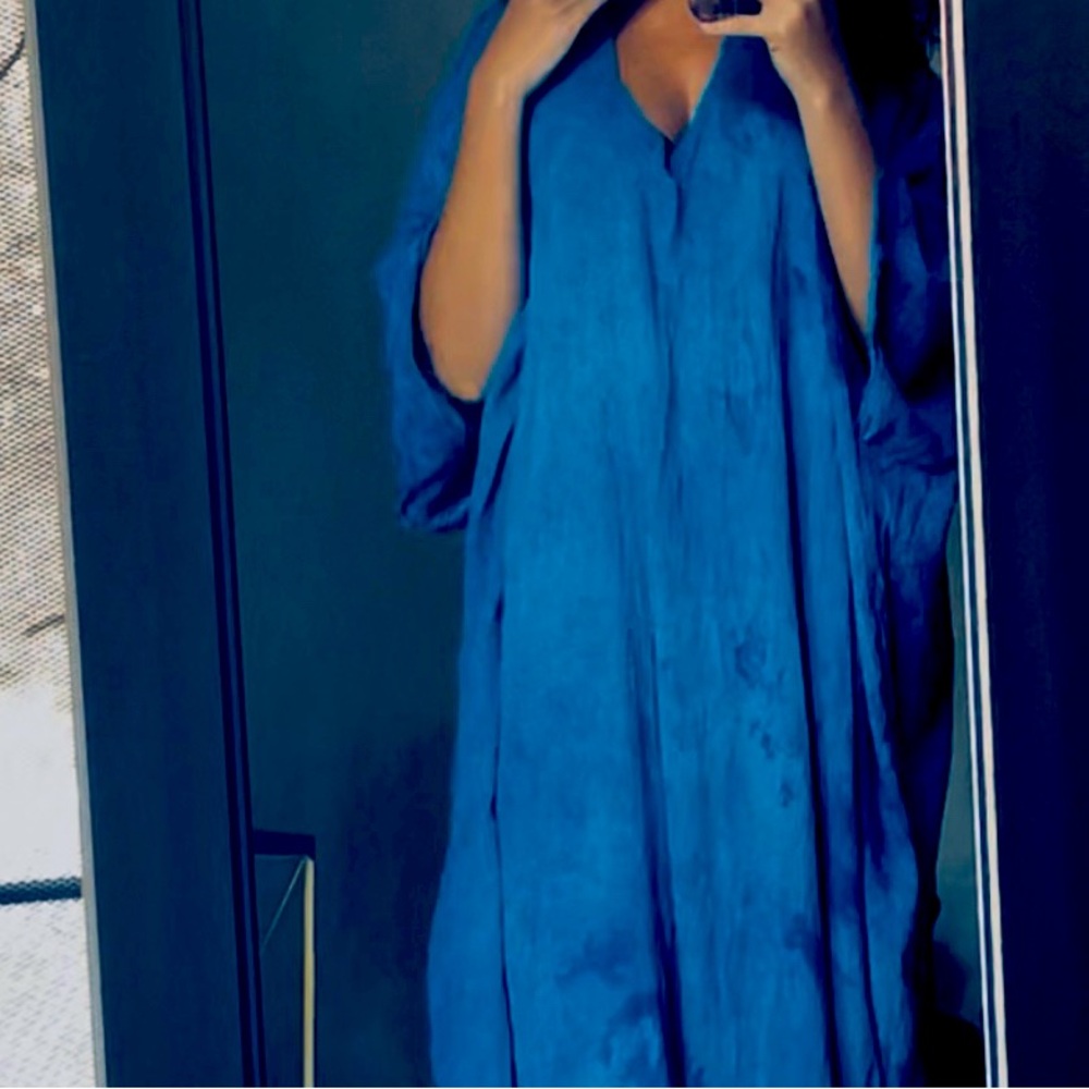 Vibrant handmade Blue linen Kaftan Dress